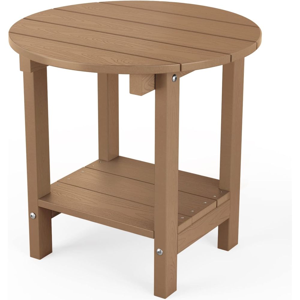 Outdoor Furniture Table - 屋外用18インチサイドテーブル、収納棚付き、2段プラスチック製パティオ家具、バルコニー、芝生、裏庭用