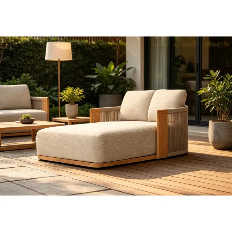 Outdoor Daybed Furniture - パティオチーク製シェーズロングデイベッド耐候性屋外ベッドヴィンホームステイバルコニーレジャーガーデン家具ダブルラウンジチェア
