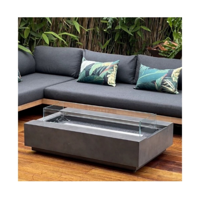 Outdoor Furniture With Fire Pit Table - モダンなコルテン鋼製ファイヤープレイス、ガス式屋外家具セット、テーブルトップ暖炉、大型ガス焚き火台