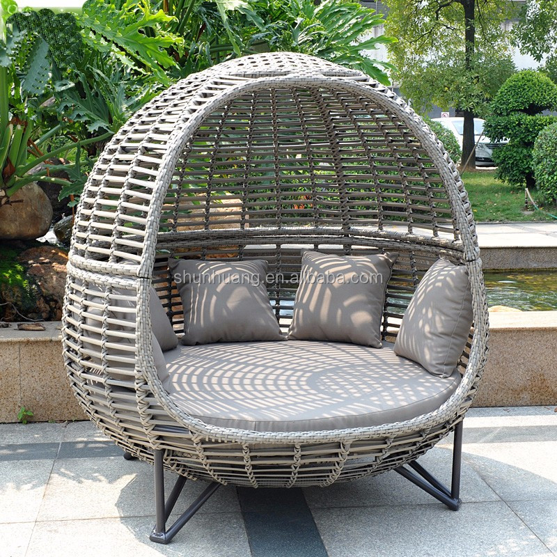Outdoor Daybed Furniture - 北欧風パティオキャノピーデイベッド屋外ラウンジチェアソファガーデンビーチラタン家具アルミフレームサンベッド