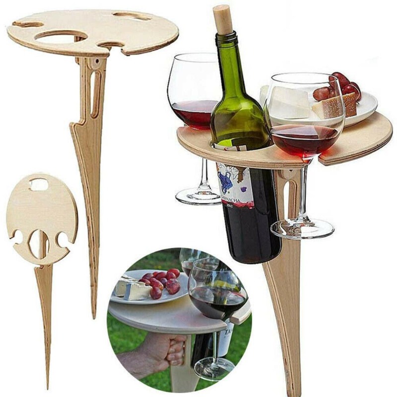 Outdoor Furniture Europe - 屋外用ワインテーブル ポータブルピクニックテーブル ワイングラスラック付き 折りたたみ式テーブル
