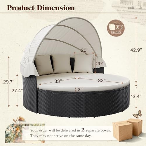 パティオ家具 屋外用ラウンドデイベッド 格納式キャノピー付き - Outdoor Daybed Furniture のレビューと価格