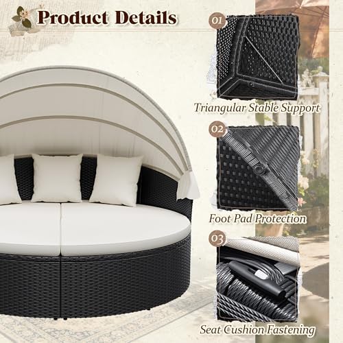 パティオ家具 屋外用ラウンドデイベッド 格納式キャノピー付き - Outdoor Daybed Furniture のレビューと価格