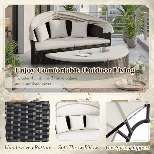 パティオ家具 屋外用ラウンドデイベッド 格納式キャノピー付き - Outdoor Daybed Furniture のレビューと価格