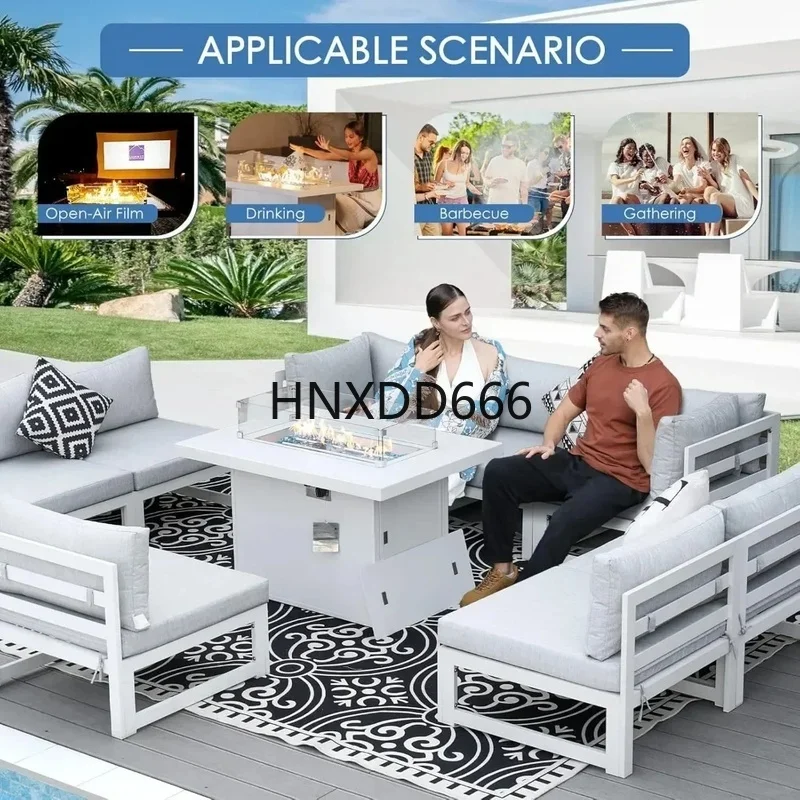 7点セット アルミ製屋外パティオ会話セット、43インチのプロ - Outdoor Furniture With Fire Pit Table のレビューと価格