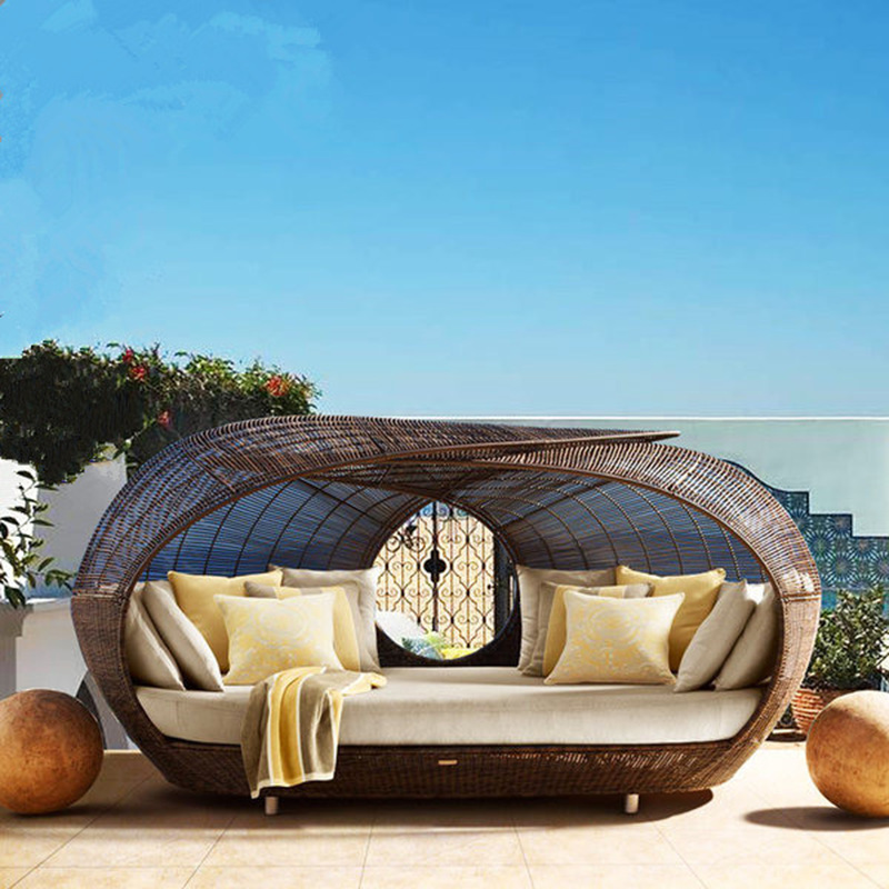 屋外用高品質ラタン製ハーフラウンドデイベッド、柔らかいクッシ - Outdoor Daybed Furniture のレビューと価格