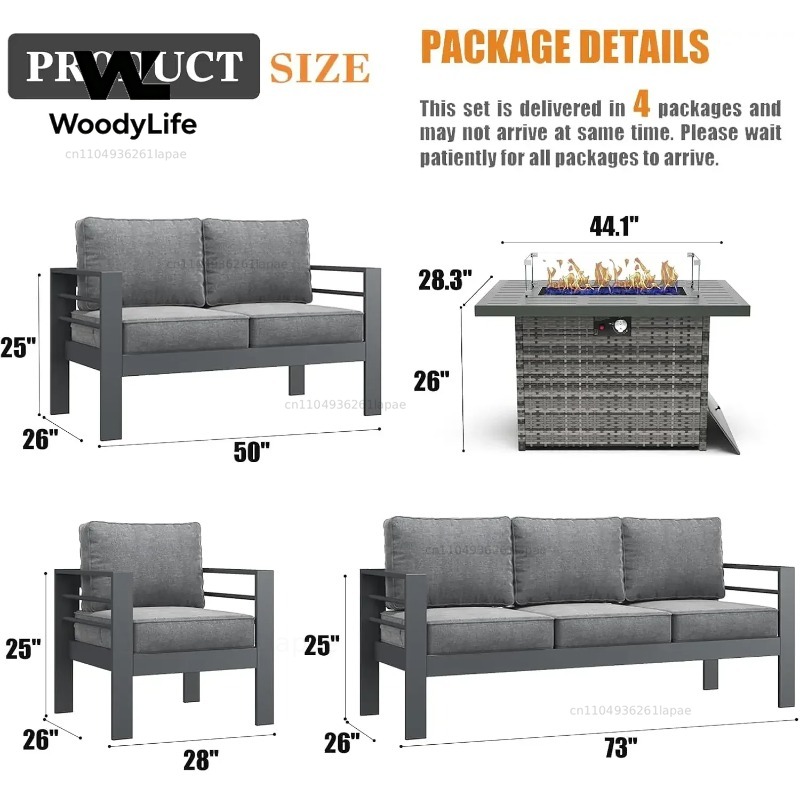 L5ピース モダンアルミ製パティオ家具セット、ファイヤーピッ - Outdoor Furniture With Fire Pit Table のレビューと価格