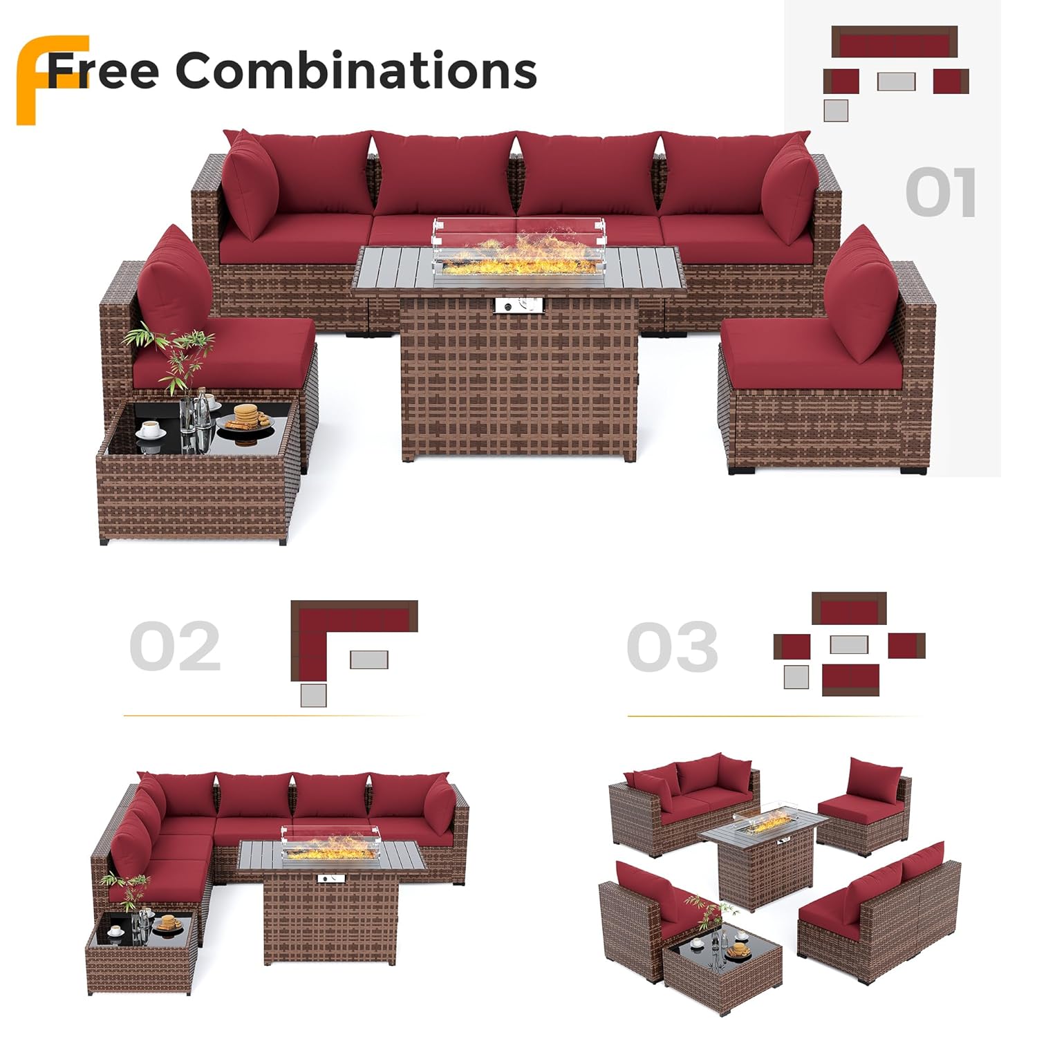 8ピース全天候型ウィッカーセクショナルソファ＆ファイヤーピッ - Outdoor Furniture With Fire Pit Table のレビューと価格