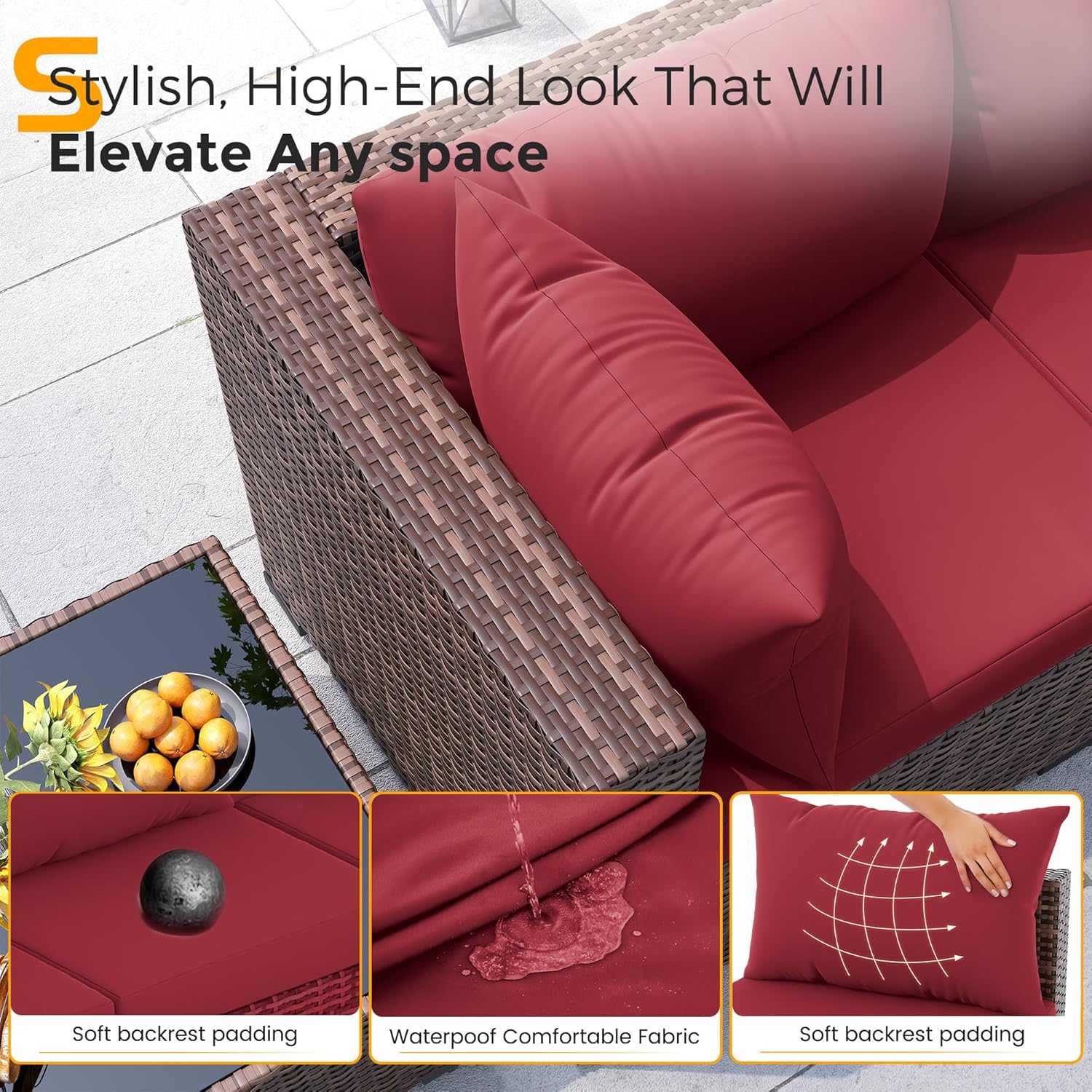 8ピース全天候型ウィッカーセクショナルソファ＆ファイヤーピッ - Outdoor Furniture With Fire Pit Table のレビューと価格