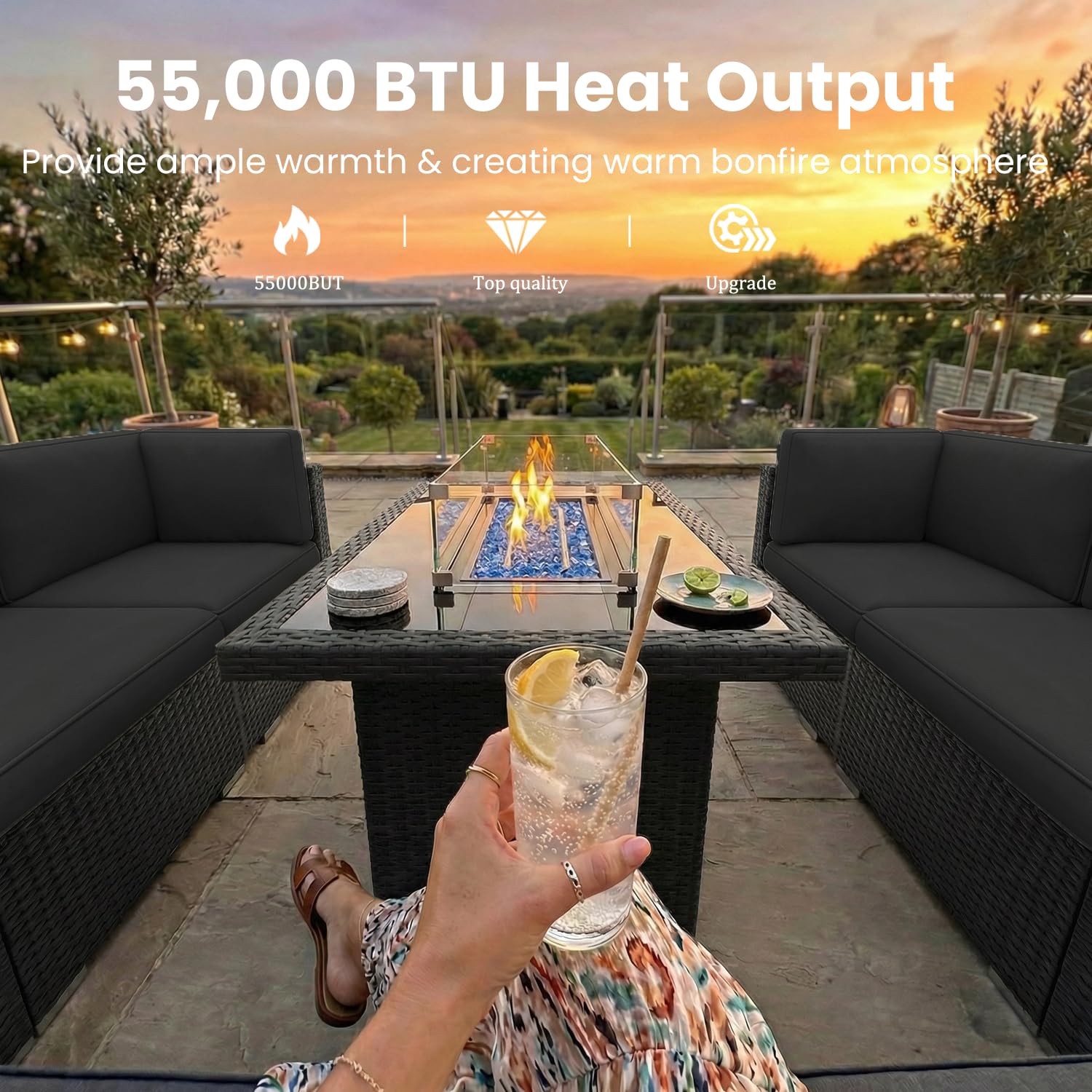 8点セットのパティオ家具、44インチのプロパンガス焚き火台付 - Outdoor Furniture With Fire Pit Table のレビューと価格