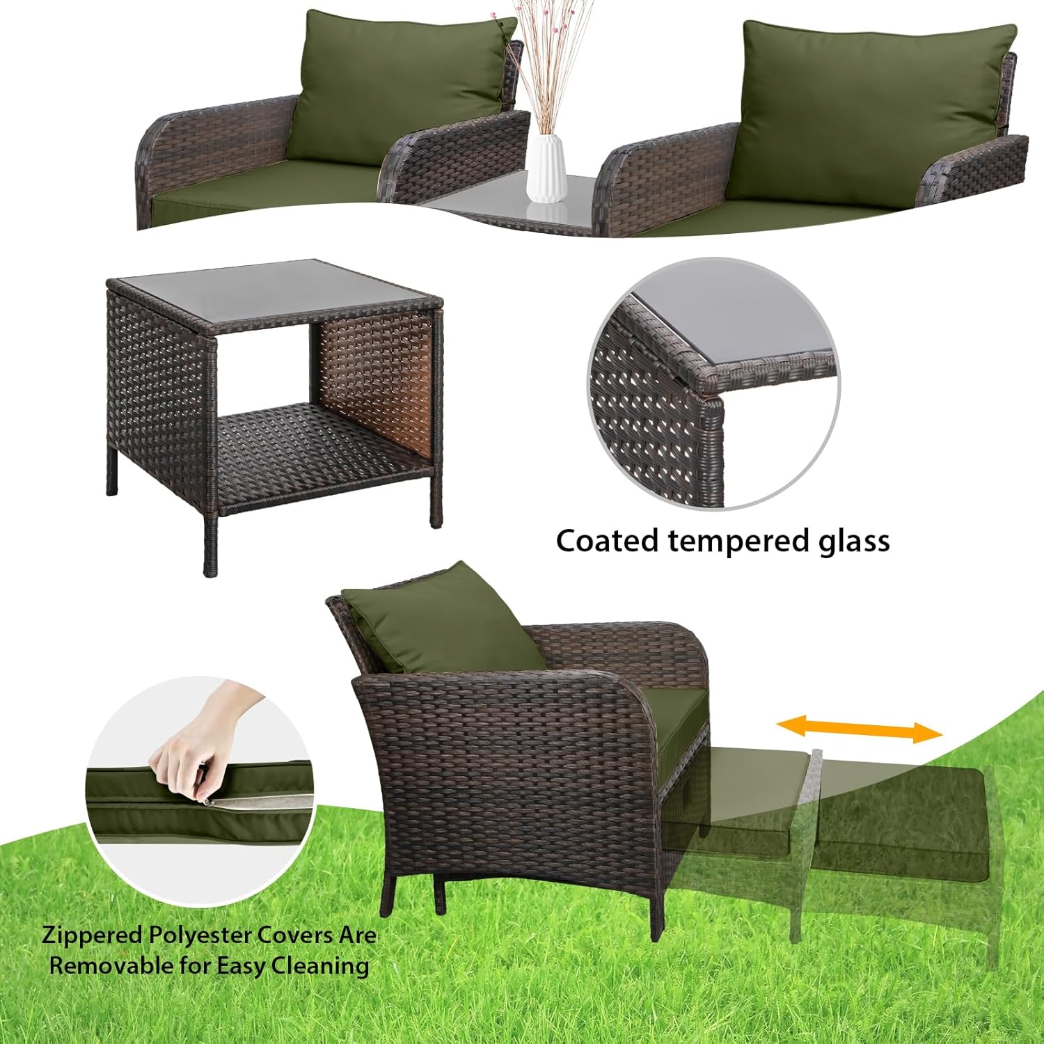 5ピースPEラタンパティオセット屋外ラウンジチェアオットマン - Outdoor Furniture Lounge Set のレビューと価格