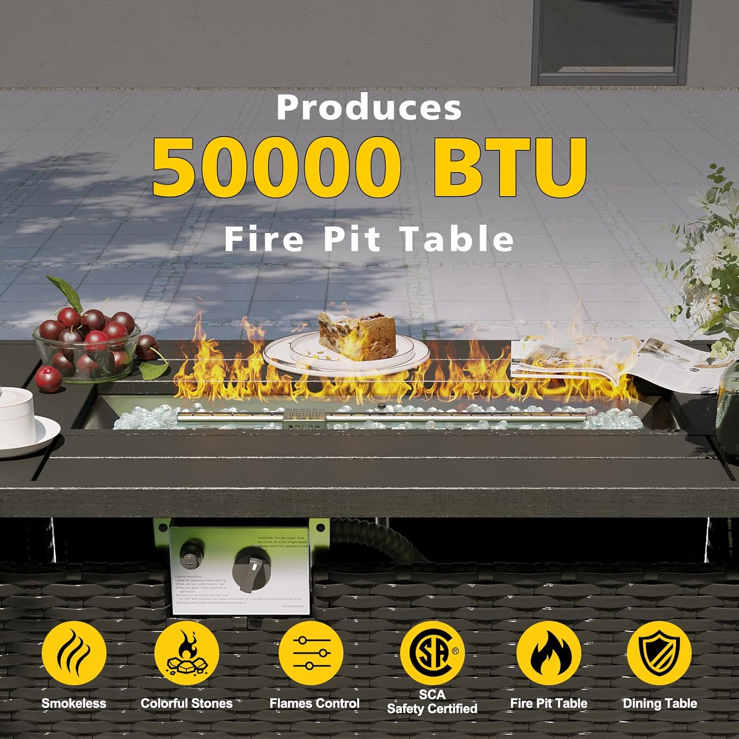 ファイヤーピットテーブル付きパティオ家具セット、8ピース屋外 - Outdoor Furniture With Fire Pit Table のレビューと価格