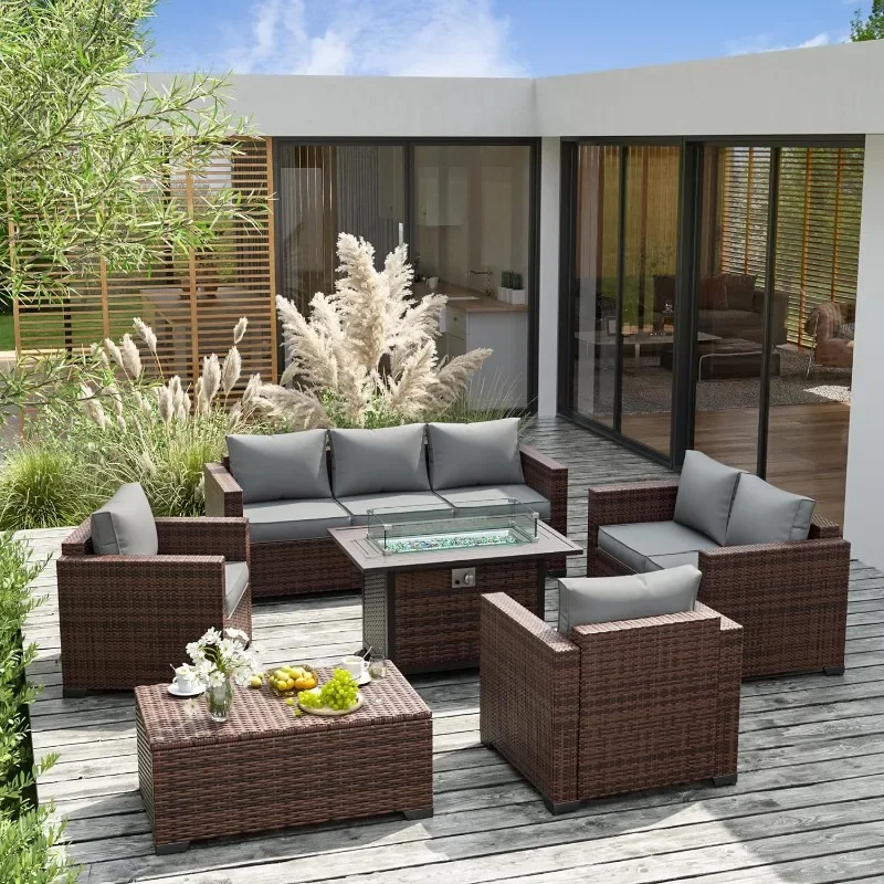 ファイヤーピットテーブル付き家具セット、8ピース屋外特大セク - Outdoor Furniture With Fire Pit Table のレビューと価格