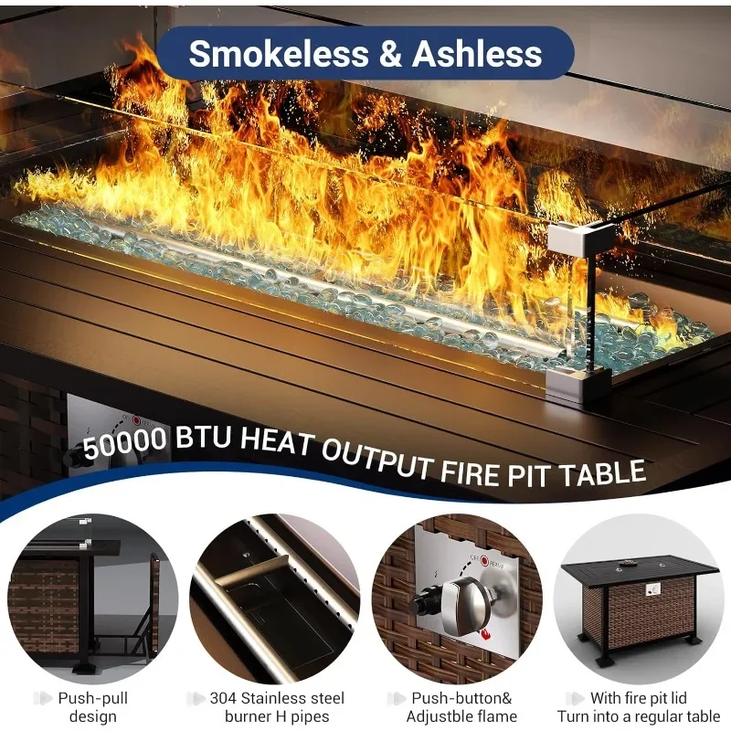 ファイヤーピットテーブル付き家具セット、8ピース屋外特大セク - Outdoor Furniture With Fire Pit Table のレビューと価格
