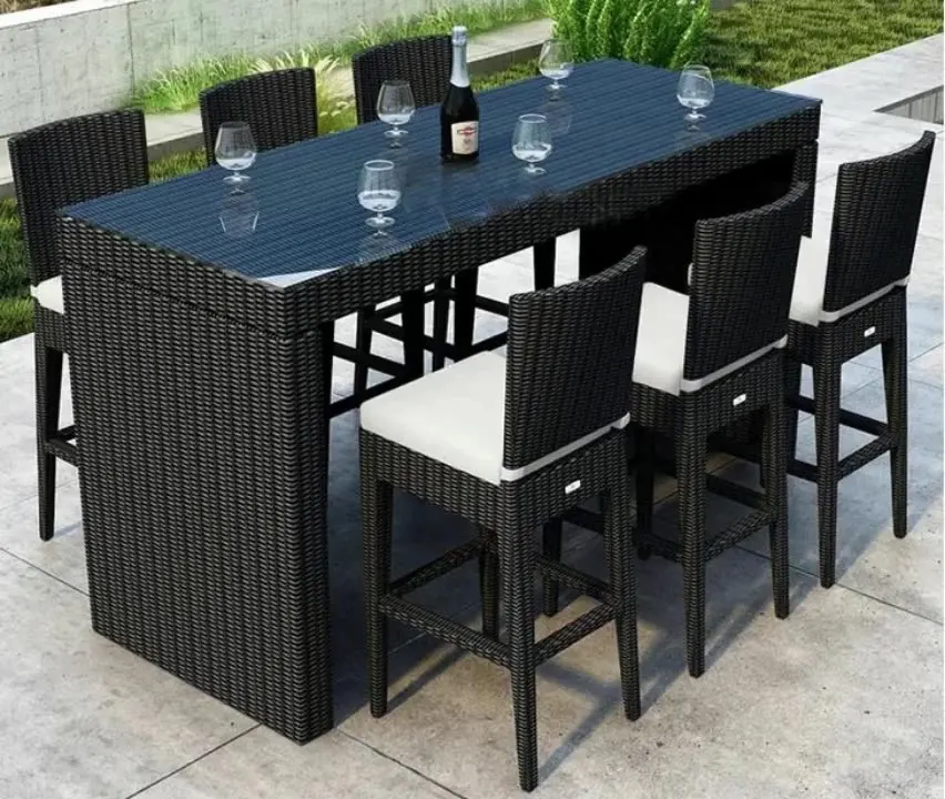 7点セット ラタンバーセット ガーデンウィッカーダイニングセ - Outdoor Furniture Europe のレビューと価格