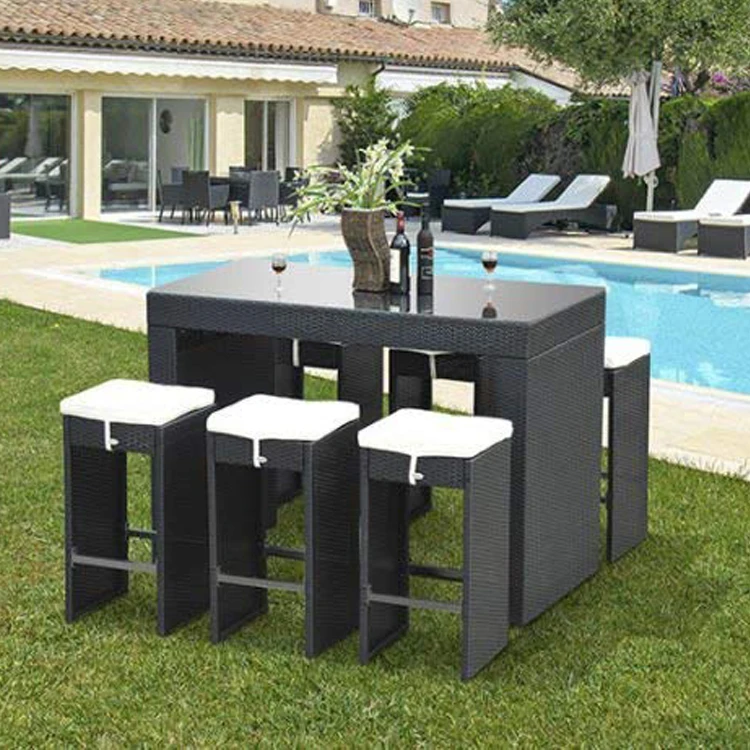 7点セット ラタンバーセット ガーデンウィッカーダイニングセ - Outdoor Furniture Europe のレビューと価格