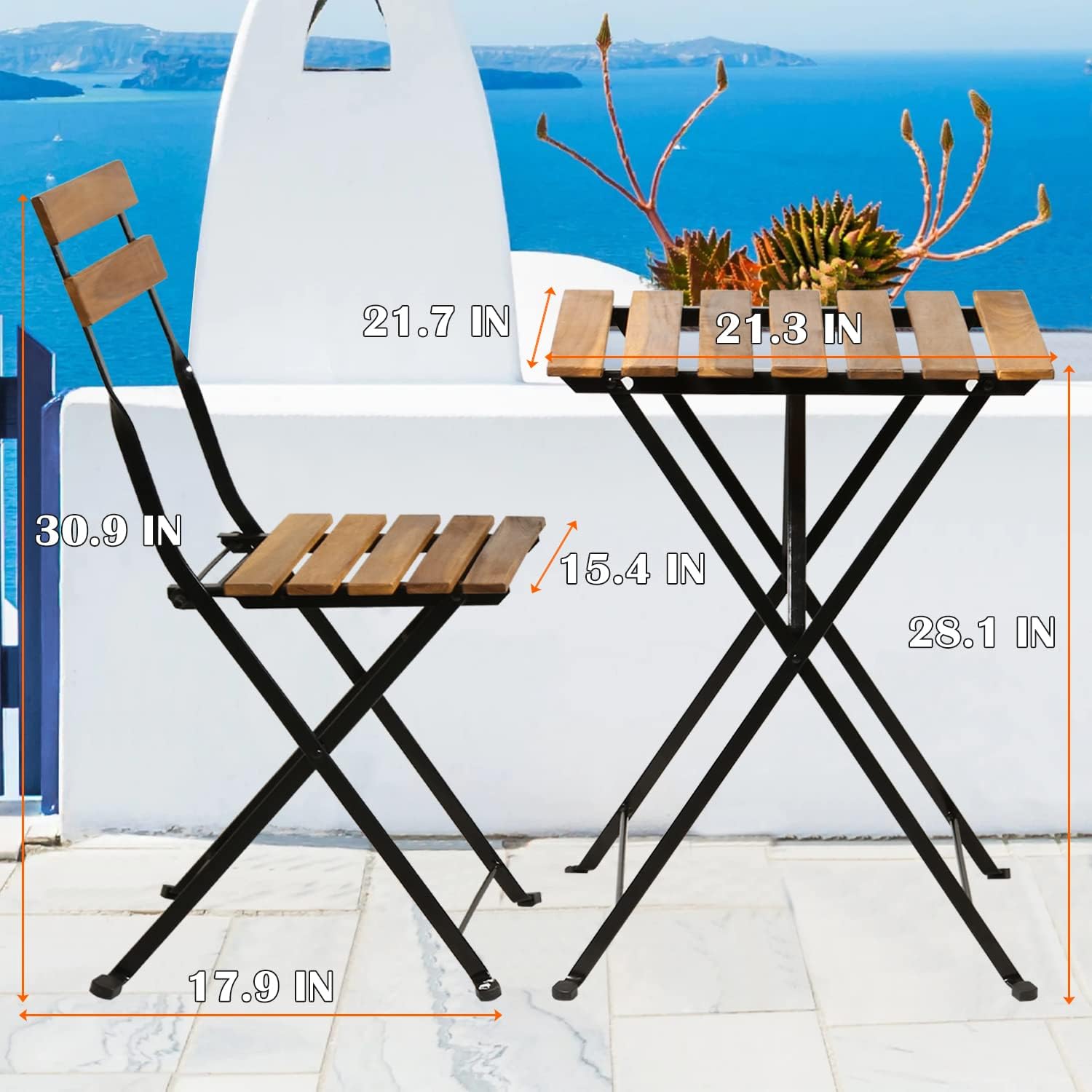 天然木製3ピース折りたたみ式パティオビストロセット（テーブル - Outdoor Furniture Table のレビューと価格