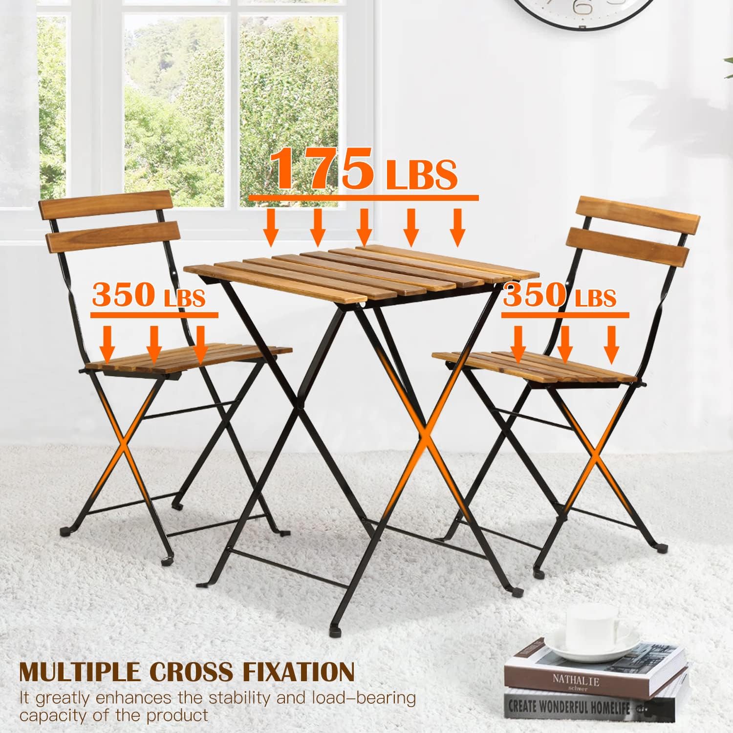 天然木製3ピース折りたたみ式パティオビストロセット（テーブル - Outdoor Furniture Table のレビューと価格