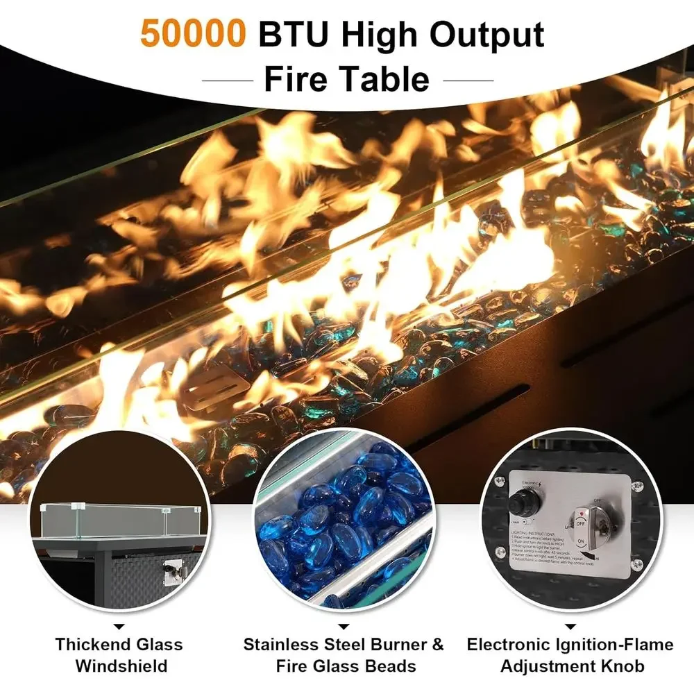 8点セットのパティオ家具、45インチのファイヤーピットテーブ - Outdoor Furniture With Fire Pit Table のレビューと価格