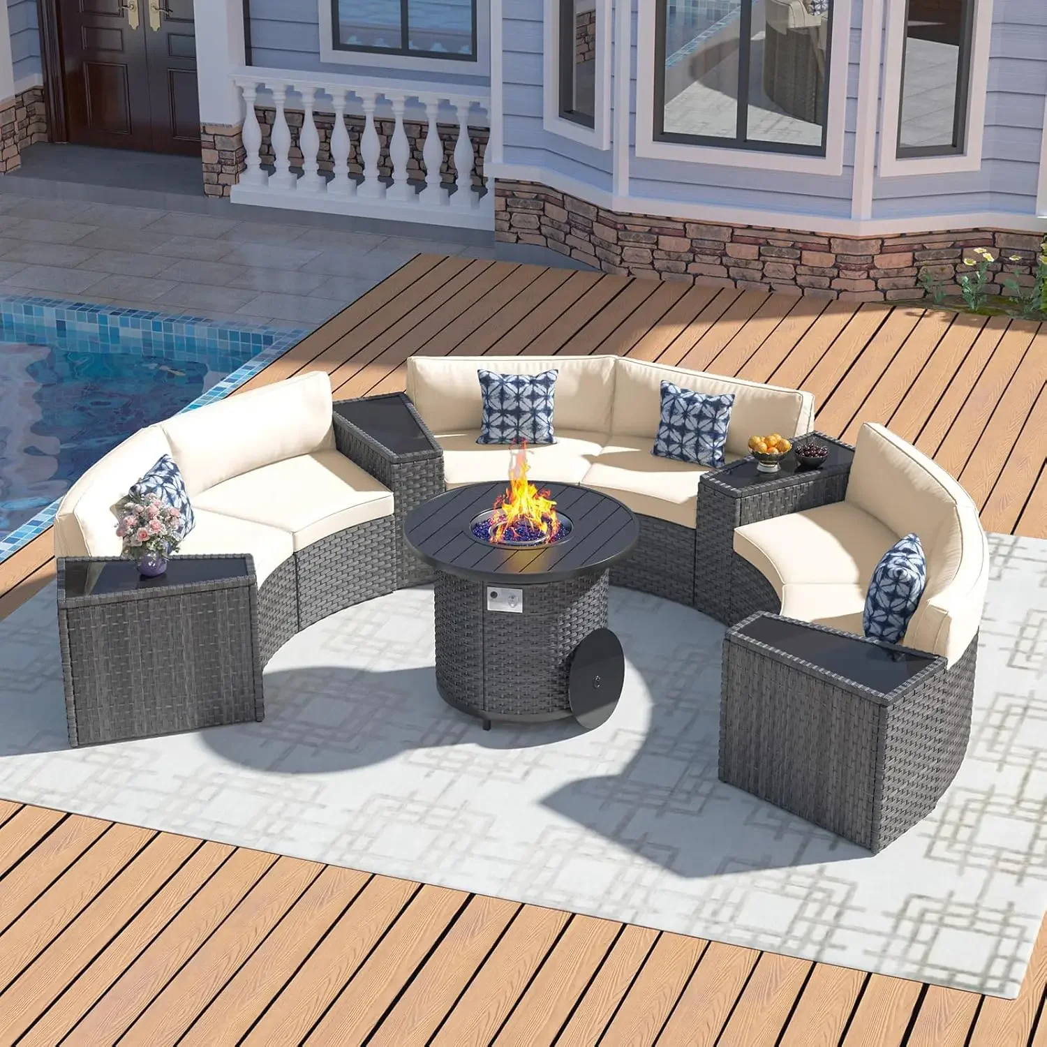 パティオ家具セット、32インチファイヤーピットテーブル、11 - Outdoor Furniture With Fire Pit Table のレビューと価格