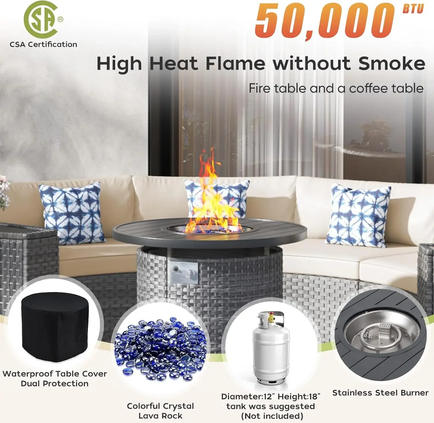 パティオ家具セット、32インチファイヤーピットテーブル、11 - Outdoor Furniture With Fire Pit Table のレビューと価格