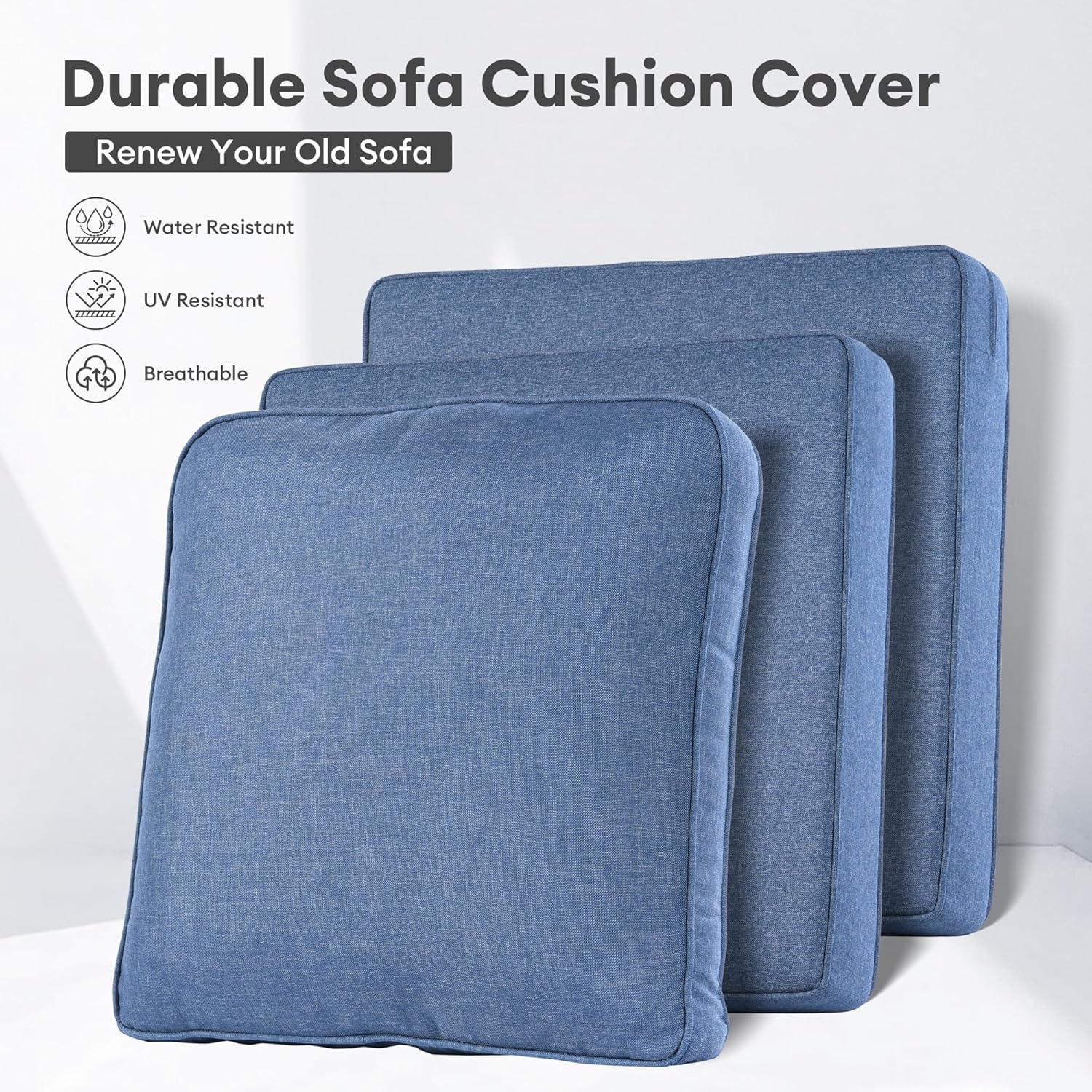 屋外パティオ家具用クッションカバー、デニムブルー、防水、ジッ - Outdoor Furniture Covers のレビューと価格