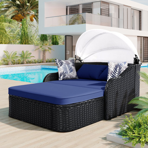 79.9インチの屋外用サンベッド、調節可能なキャノピー付き  - Outdoor Daybed Furniture のレビューと価格