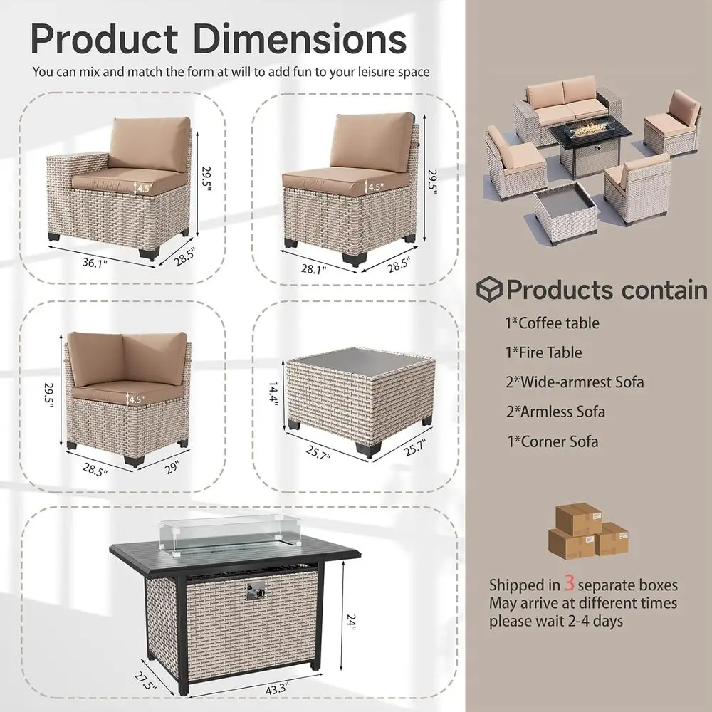 7点セットの屋外パティオ家具セット（ファイヤーピット、セクシ - Outdoor Furniture With Fire Pit Table のレビューと価格