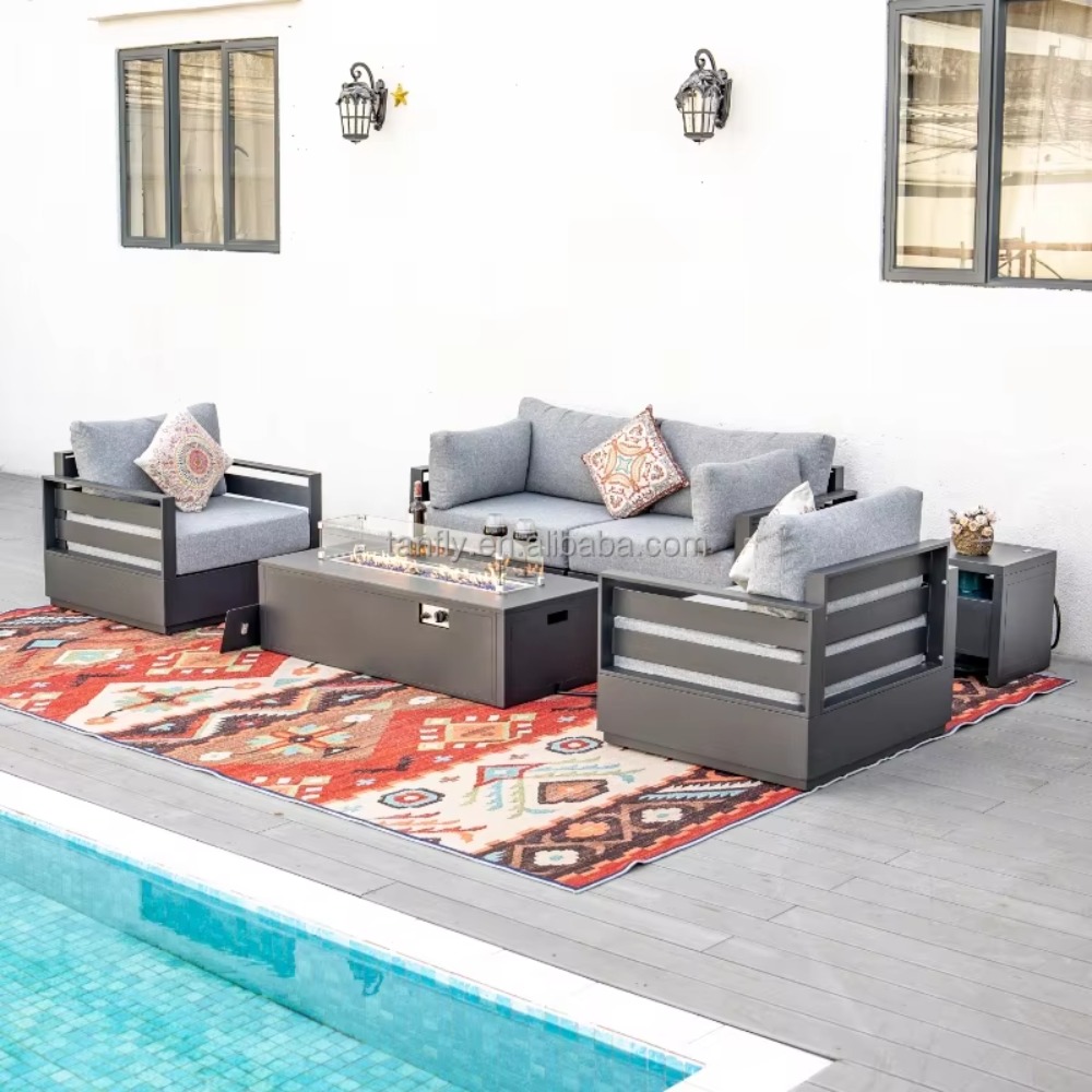 ヴィラホテル屋外家具セット モダンアルミガーデン家具 ソファ - Outdoor Furniture With Fire Pit Table のレビューと価格