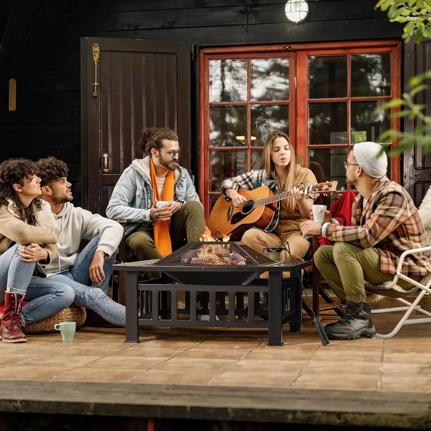 屋外ファイヤーピット、32インチファイヤーピットテーブル、防 - Outdoor Furniture With Fire Pit Table のレビューと価格