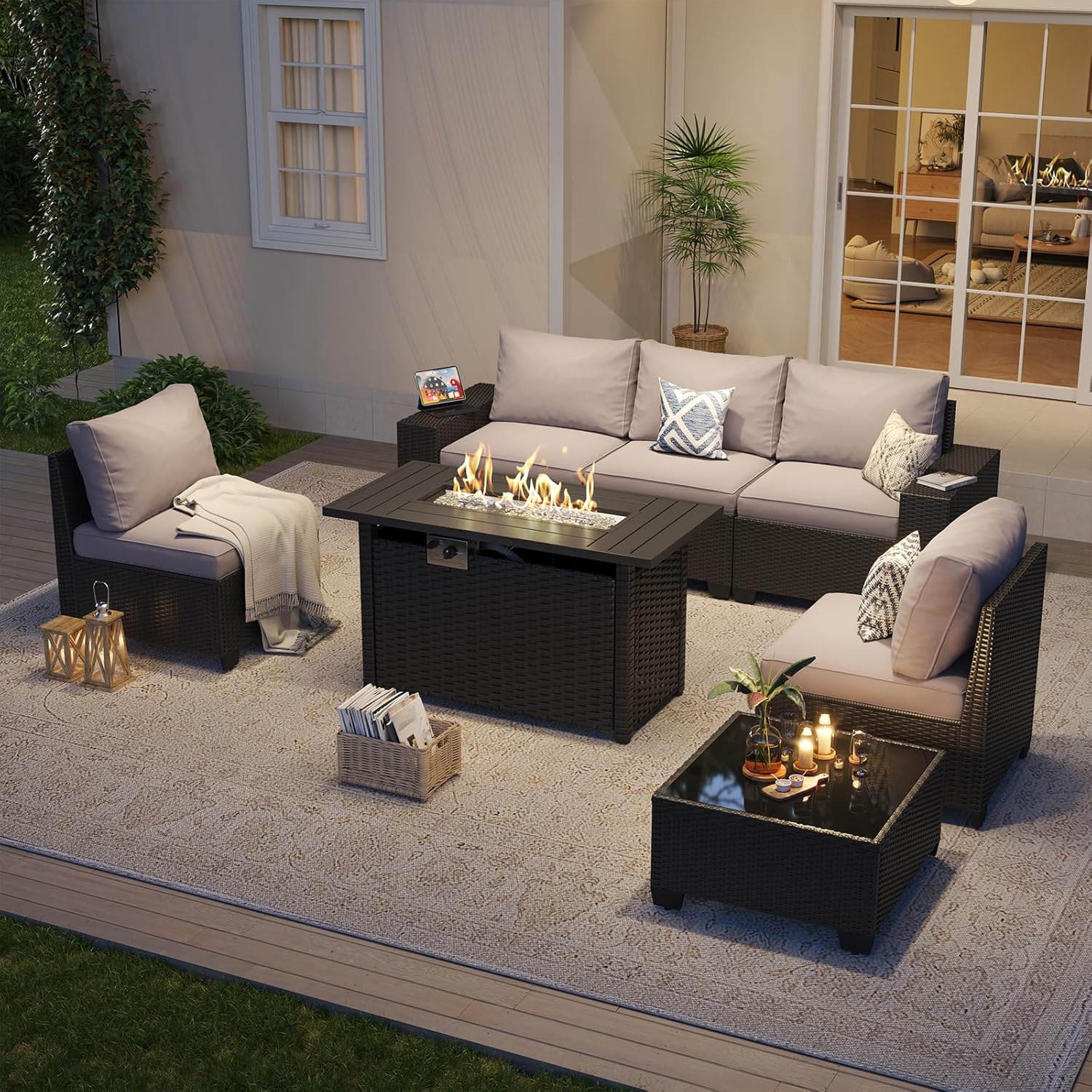 屋外パティオ家具セット、44インチファイヤーピットテーブル付 - Outdoor Furniture With Fire Pit Table のレビューと価格