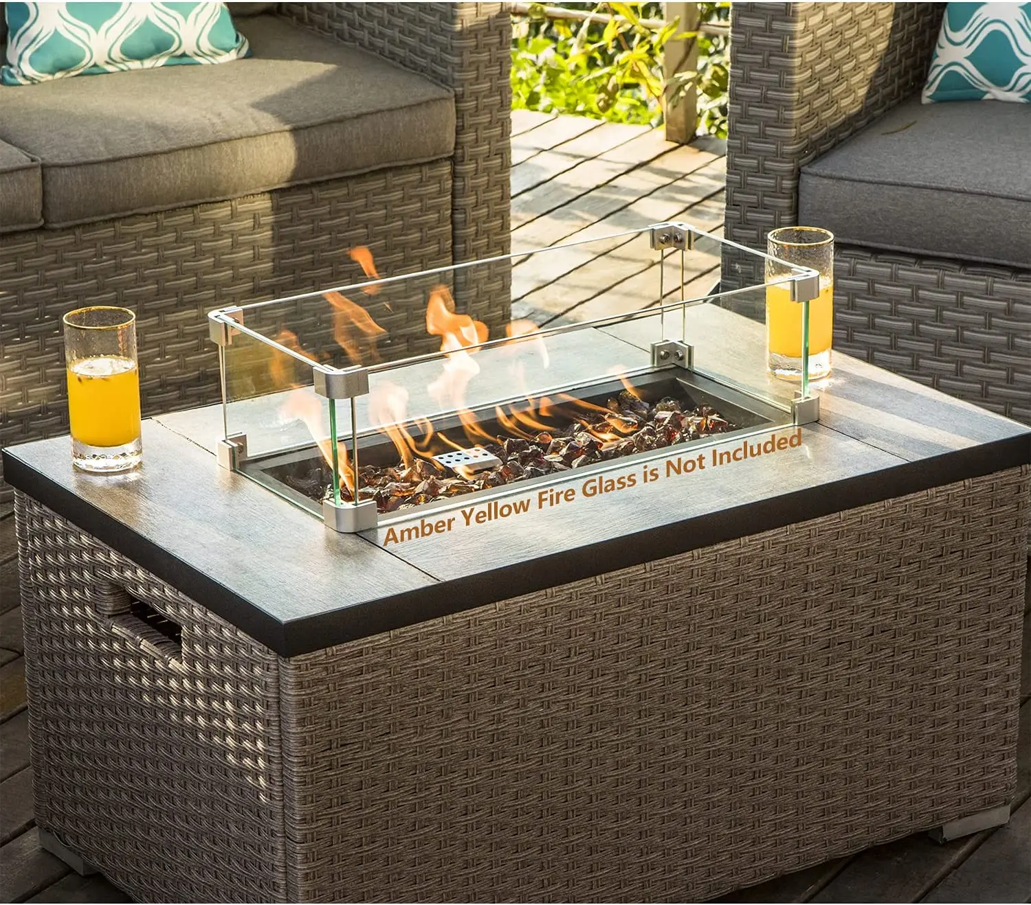 屋外用家具5点セット ウィッカー製セクショナルソファ ガス焚 - Outdoor Furniture With Fire Pit Table のレビューと価格