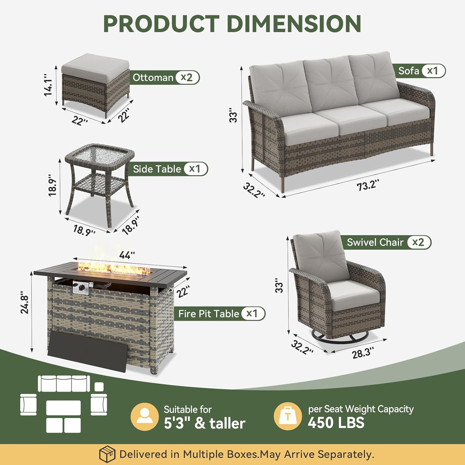 7点セットの籐製パティオセット、44インチのファイヤーピット - Outdoor Furniture With Fire Pit Table のレビューと価格