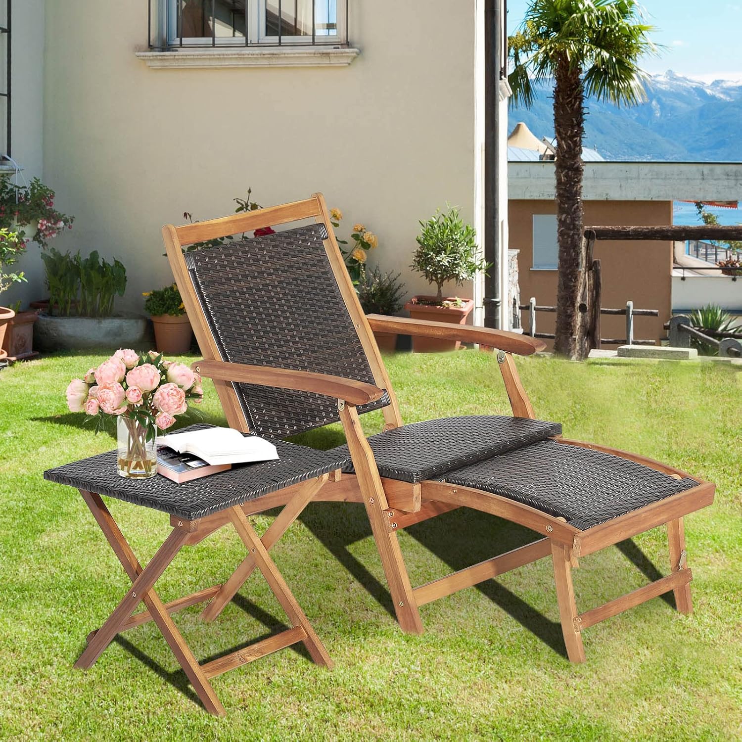 折りたたみ式屋外パティオラウンジチェアとサイドテーブルセット - Outdoor Furniture Lounge Set のレビューと価格