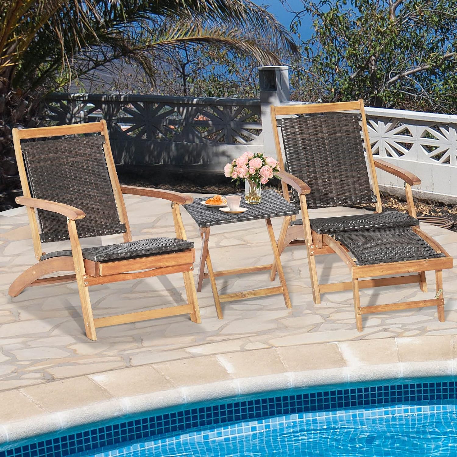 折りたたみ式屋外パティオラウンジチェアとサイドテーブルセット - Outdoor Furniture Lounge Set のレビューと価格