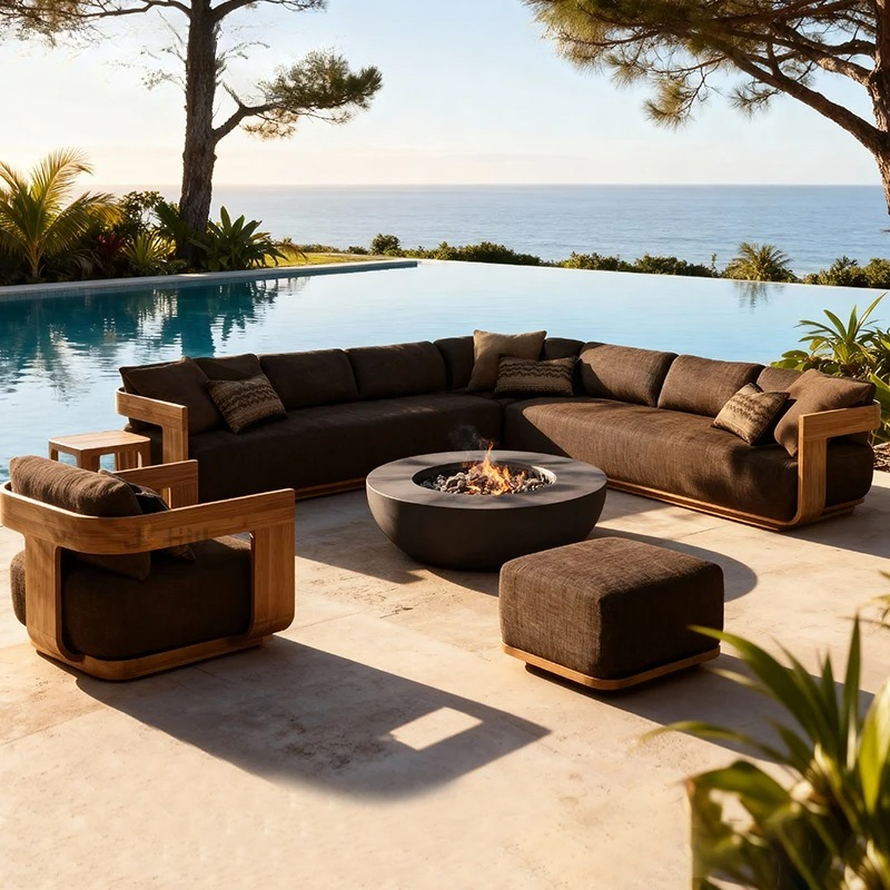 ソファ、防水UV耐性クッション付き、屋外木製家具、カスタマイ - Outdoor Furniture Europe のレビューと価格