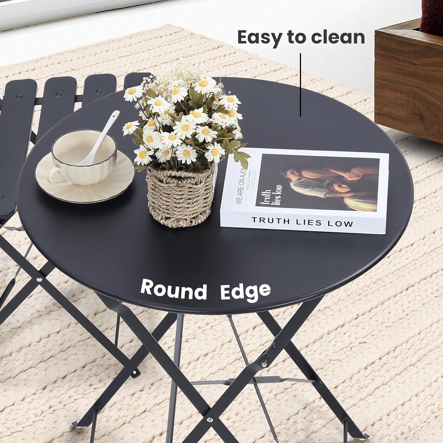 省スペースの黒色の3ピース折りたたみ式屋外ビストロセット。折 - Outdoor Furniture Table のレビューと価格