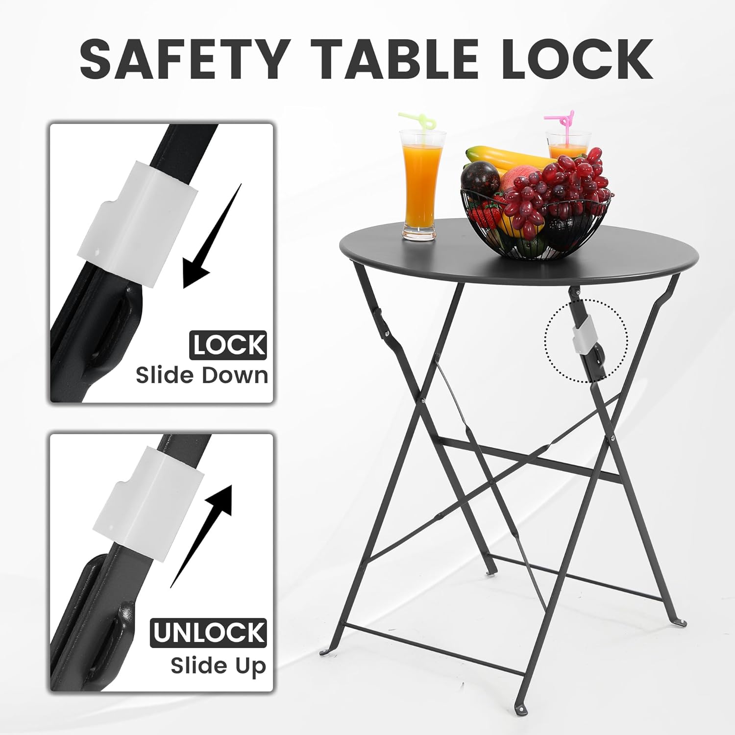 省スペースの黒色の3ピース折りたたみ式屋外ビストロセット。折 - Outdoor Furniture Table のレビューと価格