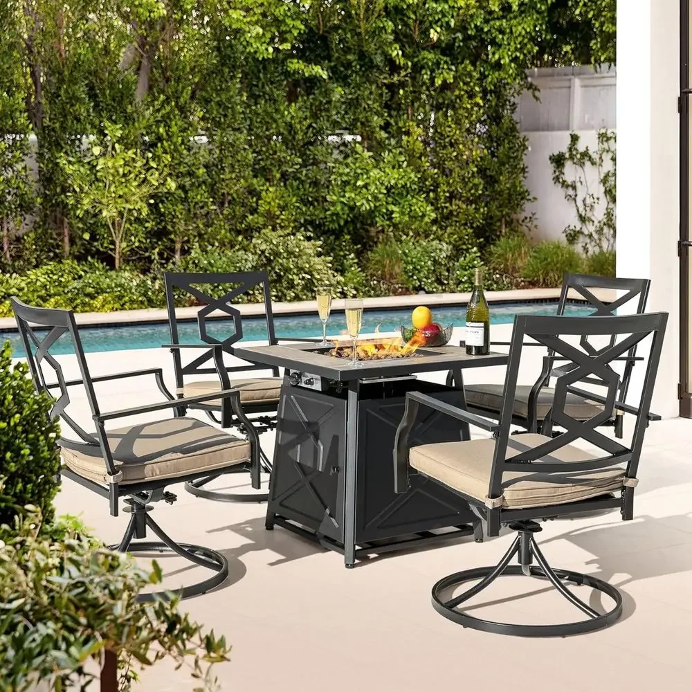 5点セットの屋外パティオ家具セット、ファイヤーピットテーブル - Outdoor Furniture With Fire Pit Table のレビューと価格