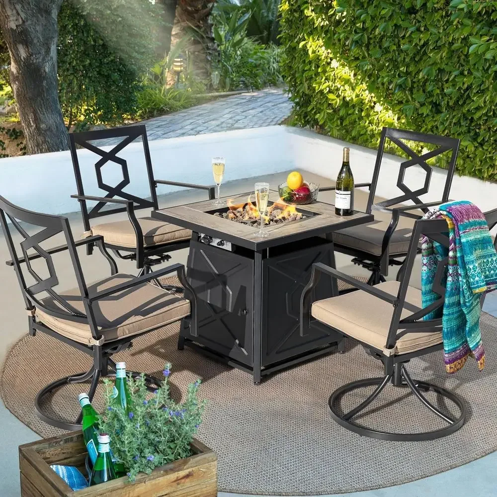 5点セットの屋外パティオ家具セット、ファイヤーピットテーブル - Outdoor Furniture With Fire Pit Table のレビューと価格